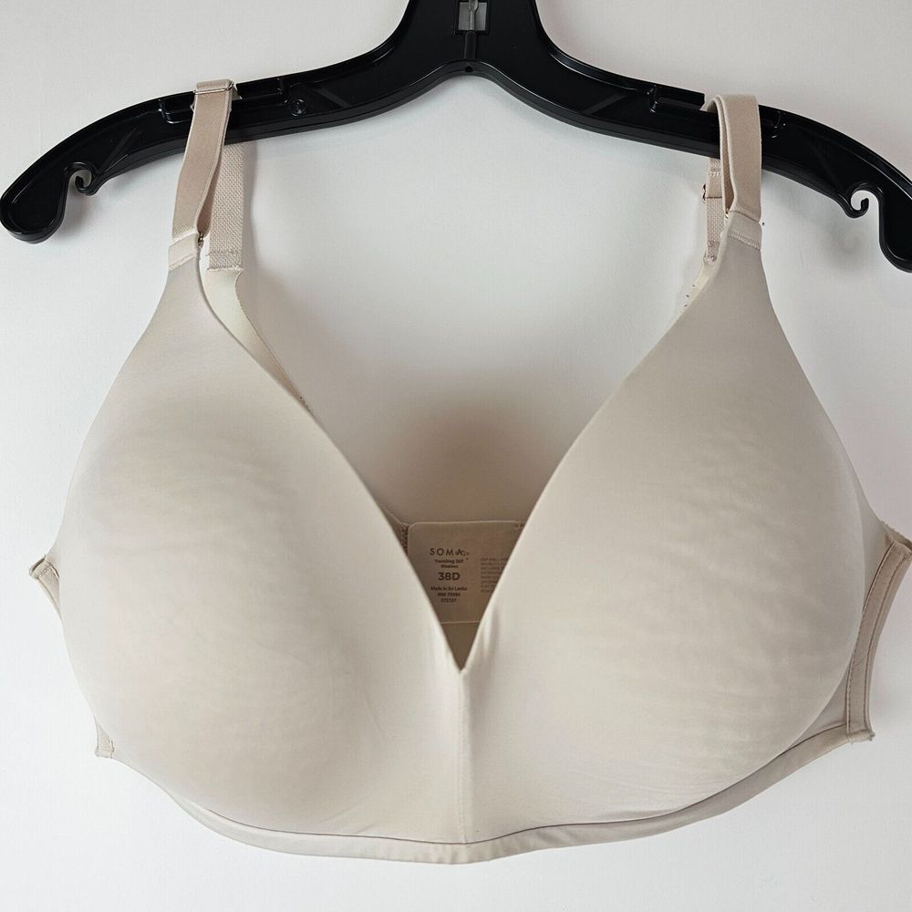 Soma Vanishing 360 Wireless Bra Beige 38D Light Padding Adjustable Strap V Neck